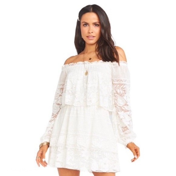 NWT Show Me Your Mumu Bess Lace Tiered Off the Shoulder Dress in Cream - Picture 1 of 8